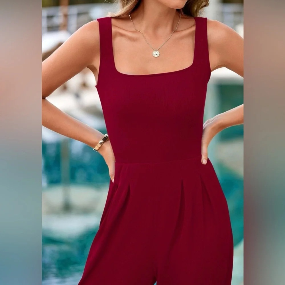 NWT Pretty Garden Deep Red Sleeveless Romper / Pantsuit, Size XL - Picture 2 of 16